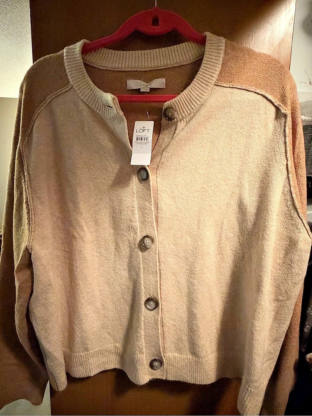 Loft Colorblock Button Cardigan Beige